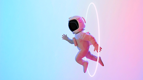 Astronaut escape from the void. Abstract psychedelic science fiction and astronomy surreal background. Side angle view. 3D rendering. Clipping path include.