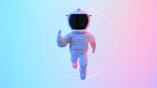 Astronaut escape from the void. Abstract psychedelic science fiction and astronomy surreal background. Front angle view. 3D rendering. Clipping path include.