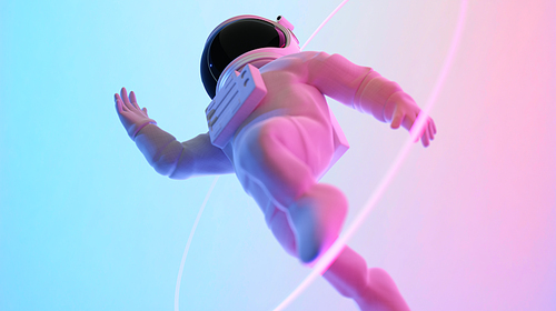 Astronaut escape from the void. Abstract psychedelic science fiction and astronomy surreal background. Low angle view. 3D rendering.