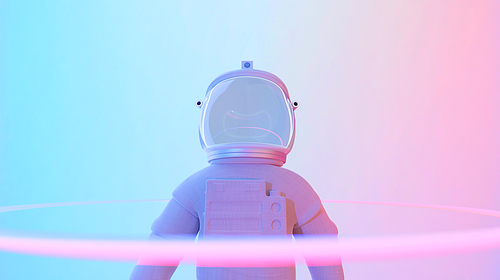 Astronaut standing in psychedelic color lighting. Abstract science fiction and astronomy surreal background. 3D rendering.