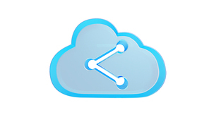 3d rendering digital techno transparent glass symbol of cloud with data share icon isolated on white