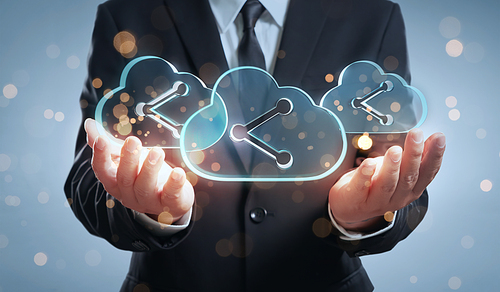 Businessman offering cloud computing service concept