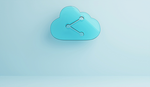 Empty clean room with 3d rendering digital techno transparent glass symbol of cloud with data share icon