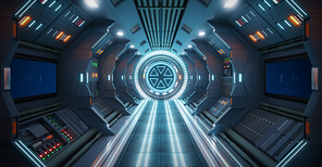 Corridor spaceship Interior. Scifi fiction concept. 3d rendering.