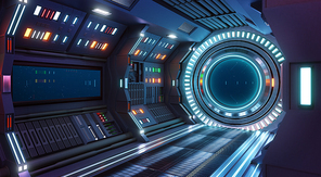 Corridor spaceship Interior. Scifi fiction concept. 3d rendering.