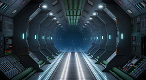 Corridor spaceship Interior. Scifi fiction concept. 3d rendering.