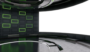 Futuristic and Sci-Fi design stage interior with neon light and blank  screen background . 3d illustration rendering .