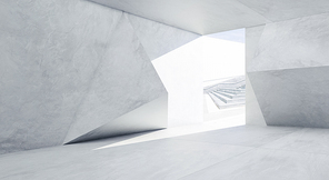 Abstract futuristic geometric pattern concrete design interior . 3D rendering .