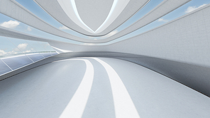 Futuristic streamlined interior space design. 3D rendering