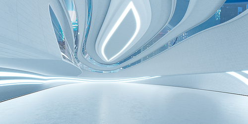 3D rendering futuristic streamlined interior space design