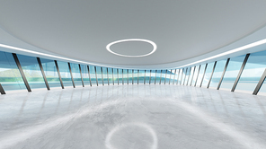 3D rendering futuristic streamlined interior space design