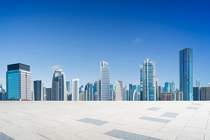 Cityscape and skyline with empty floor.