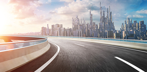 3D rendering futuristic concept city landscape skyline flyover highway bridge .