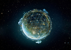 Abstract digital Earth globe with connection data network surrounding, Global International conveying connectivity concept .