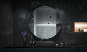 Black elegant design of modern bathroom interior. 3d rendering