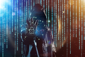 Unrecognizable hacker portrait, security and technology crime concept .