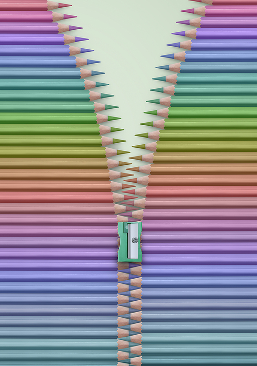 range of colors with pencils forming a zipper