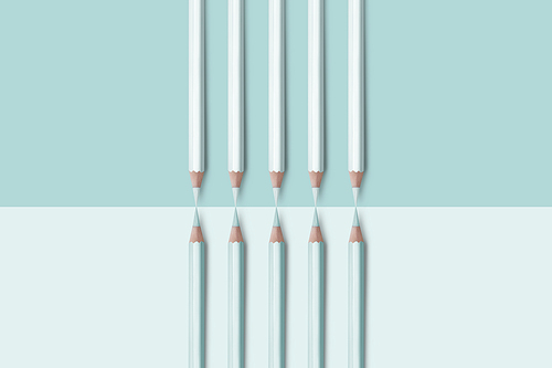 line of pastel light blue color pencils