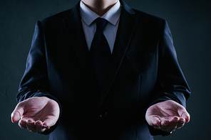 Businessman hold gesture pose . Low key lighting .