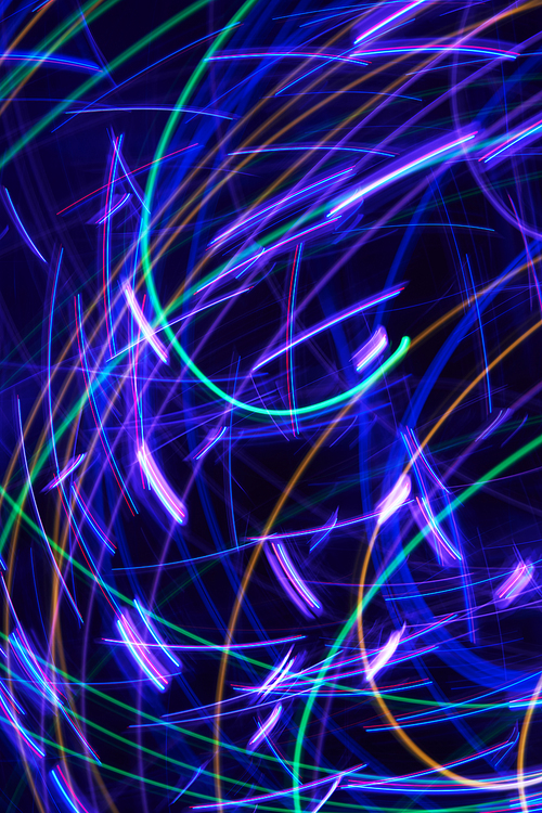 Abstract colorful glowing Impulse curved path of a orbit light background. Vertical format
