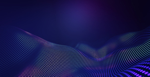 Abstract pentagon grid pattern with purple and violet light wave technology background. Futuristic and ai tech concept. 3d rendering.