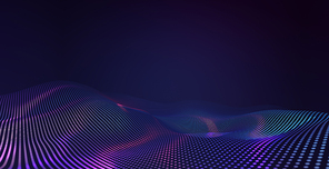 Abstract pentagon grid pattern with purple and violet light wave technology background. Futuristic and ai tech concept. 3d rendering.