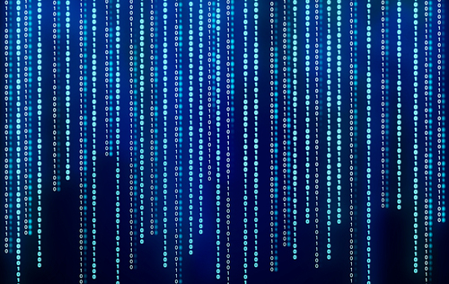 Abstract software developer programming binary computer code , Blue color background .