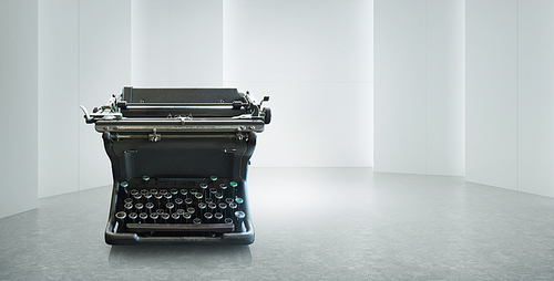 Old vintage retro black Typewriter on white empty space