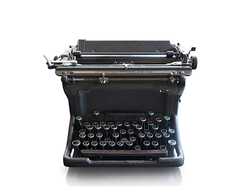 Old vintage retro  black Typewriter on white background