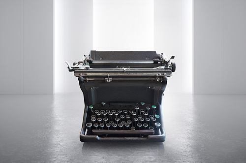 Old vintage retro  black Typewriter on white empty space