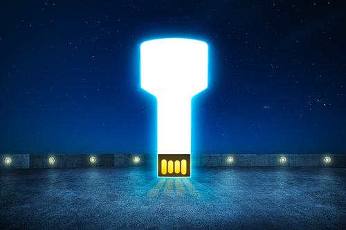 Abstract digital USB key outdoor night view .