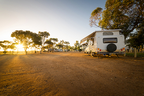 Campsite with caravans in a morning light in the Hyden ,Western Australia.