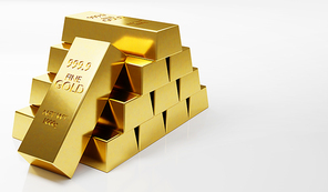 Gold bullion stack isolated on white. Success in business and finance concept. 3d rendering