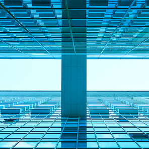 Low angle square perspective composition commercial building exterior .