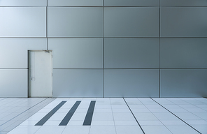 Metal facade quard structure wall and futuristic marble floor background .