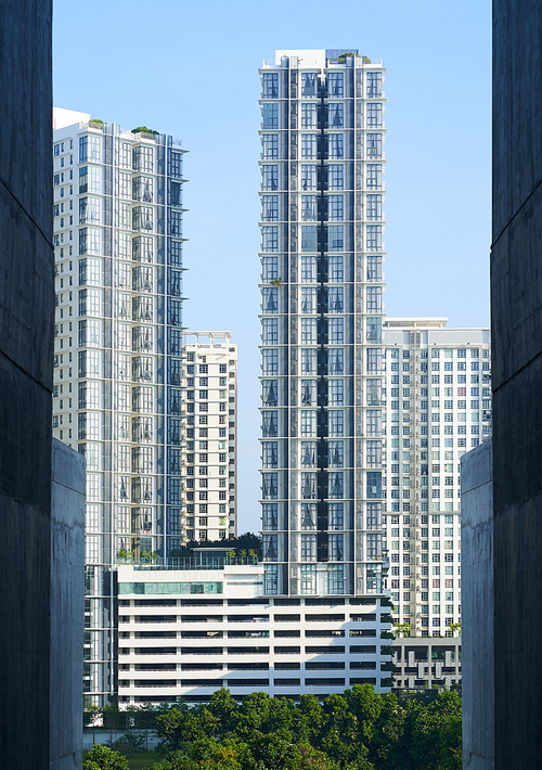 View of the modern apartment buildings in the Cyberjaya , Malaysia .