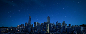 3d rendering panorama view of cityscape skyline. Night scene before sunrise.