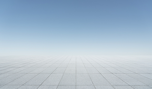Empty square concrete floor with morning bright clear sky background