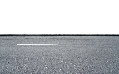 Asphalt road isolated on white with clipping path. Side angle view