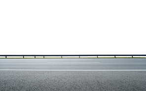 Asphalt road and railings isolated on white. Side angle view