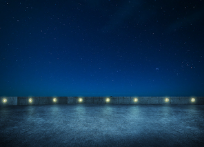 Empty asphalt roof top with night sky.