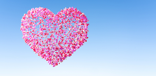 A big love heart composed of a bunch of love balloons. Valentine's Day and Wedding design concept background. 3D rendering.