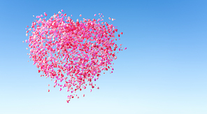 A big love heart composed of a bunch of love balloons. Valentine's Day and Wedding design concept background. 3D rendering.