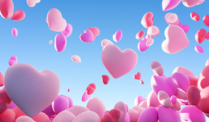 A bunch of love balloons. Valentine's Day and Wedding design concept background. 3D rendering.