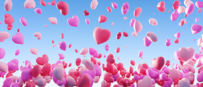 A bunch of love balloons. Valentine's Day and Wedding design concept background. 3D rendering.