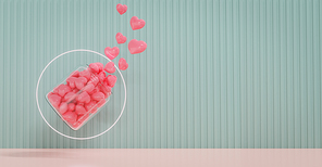 Valentine's Day showcase decorate with Love and geometry design shape. Concept for Valentine's Day and Wedding background. 3d rendering.