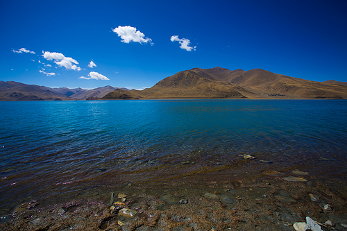Beautiful blue color lake and  mountain scenery in Tibet .