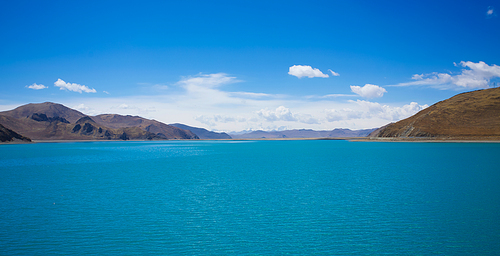 Beautiful blue color lake and  mountain scenery in Tibet .