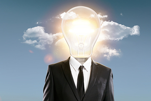 Businessmen in a suit with a light bulb head. Creative and idea for business concept.