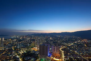 Aerial view of night cityscape. Beautiful night view in Penang, Malaysia